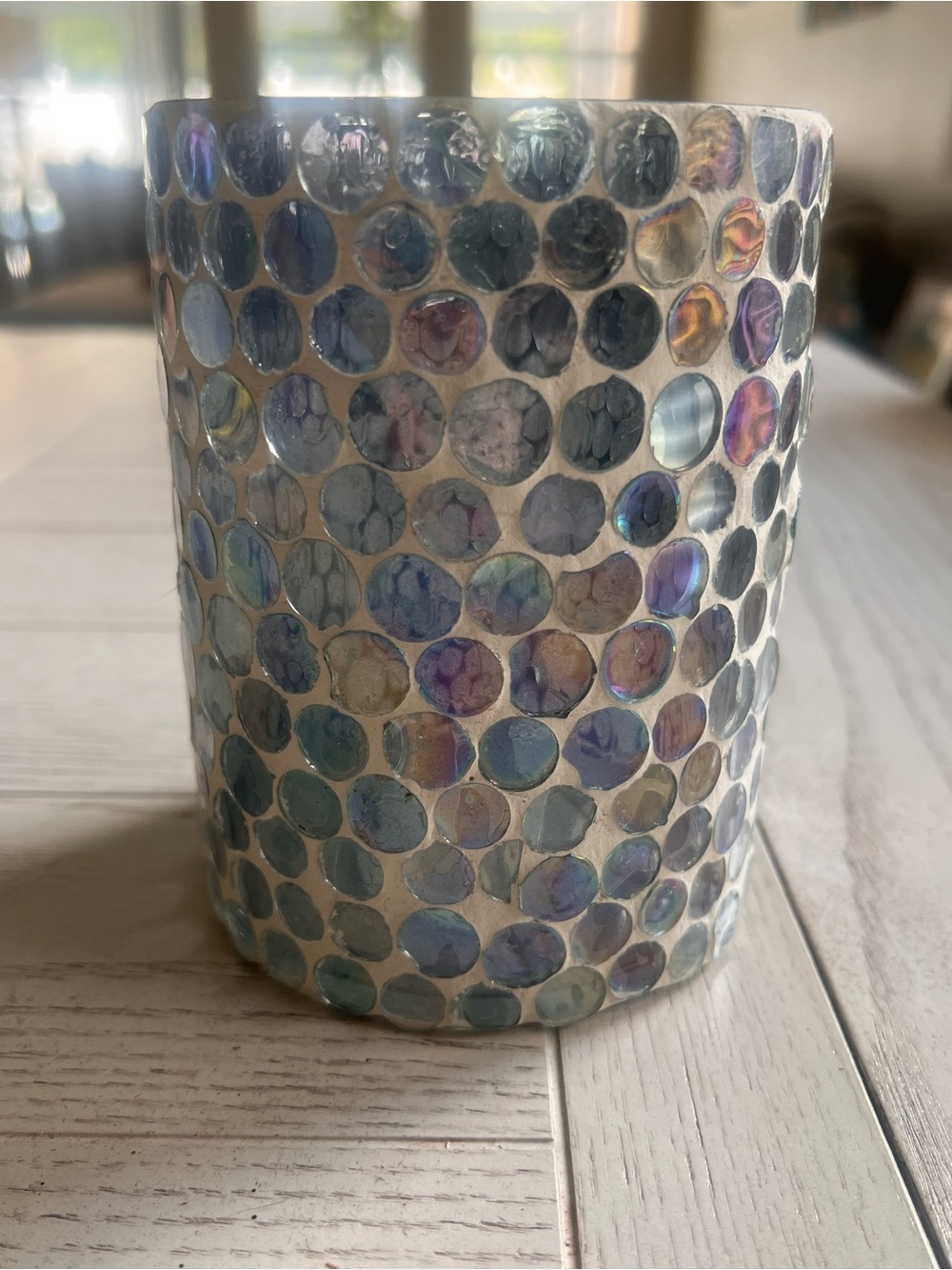 Element Iridescent Mosaic Glass Candle Holder 4”x5” - Blue, Purple, Silver